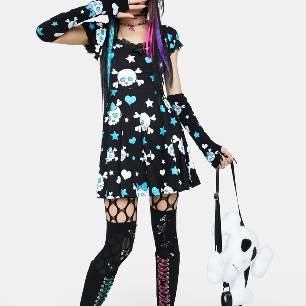 ISO Dolls Kill Black and Blue Skull Mini Dress